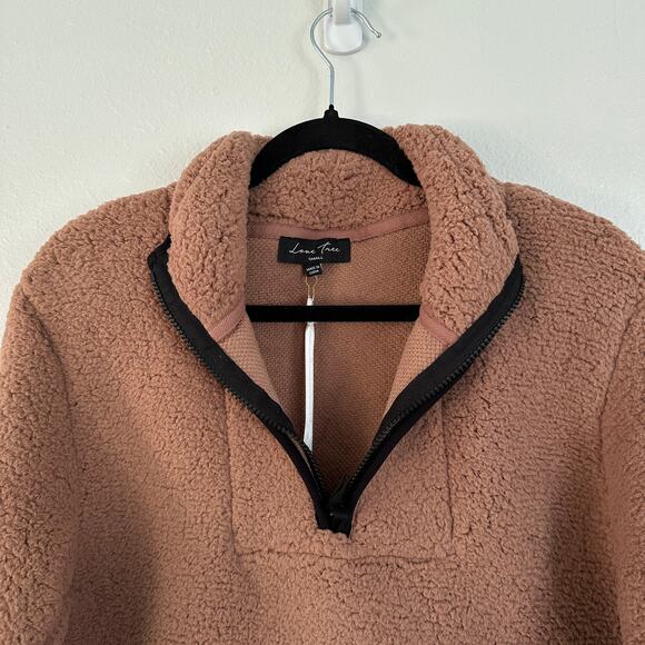 Sherpa Fleece Quarter Zip Pullover Kangaroo Pocket Cinch Waist Sweater Womens - Picture 5 of 6